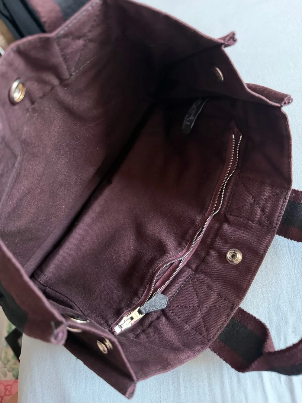 Hermes Black and Deep Plum Canvas Messenger Tote